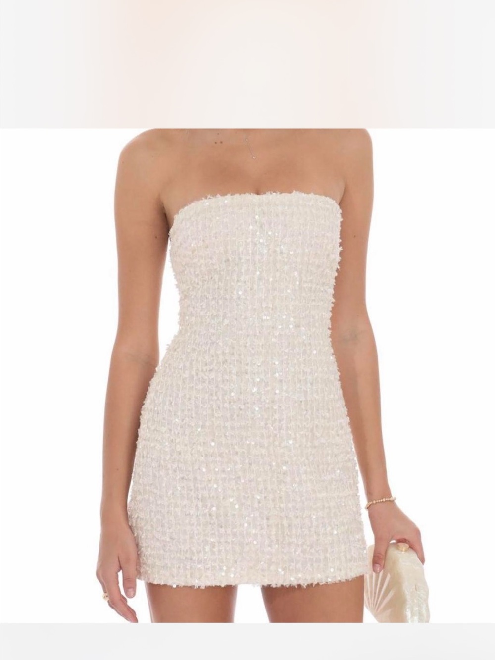 Lucy in the Sky Strapless Ivory Sequin Mini Dress
